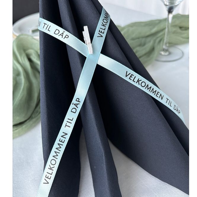 Hovedbilde Pyntebånd: Dåp Blå med svart tekst 10m