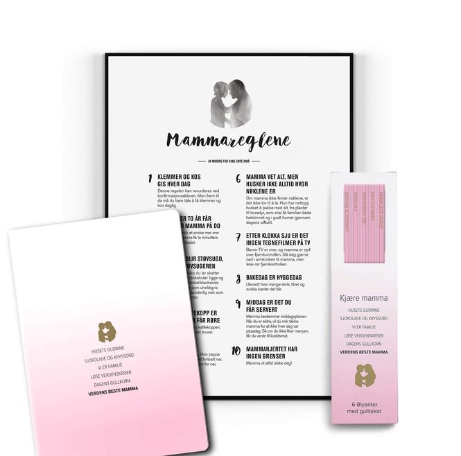 Hovedbilde PAKKEPRIS Mammareglene, notatbok og blyantpakke