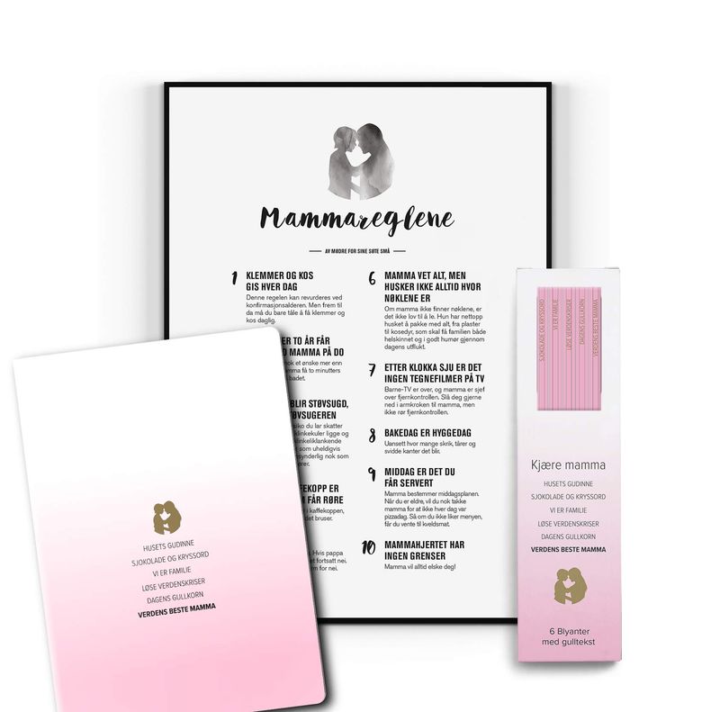 PAKKEPRIS Mammareglene, notatbok og blyantpakke