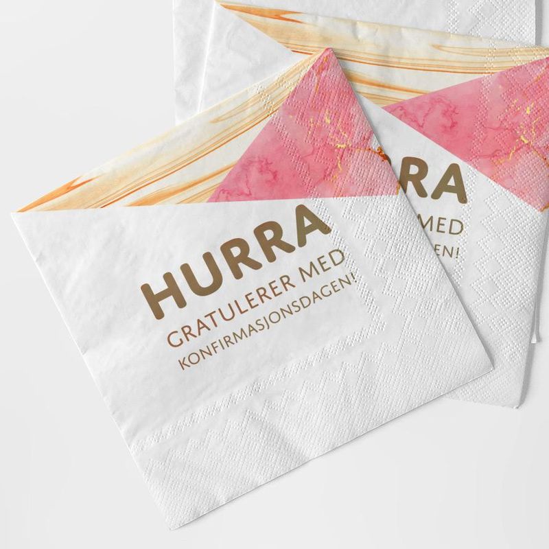 Serviett: Hurra gratulerer (rosa)