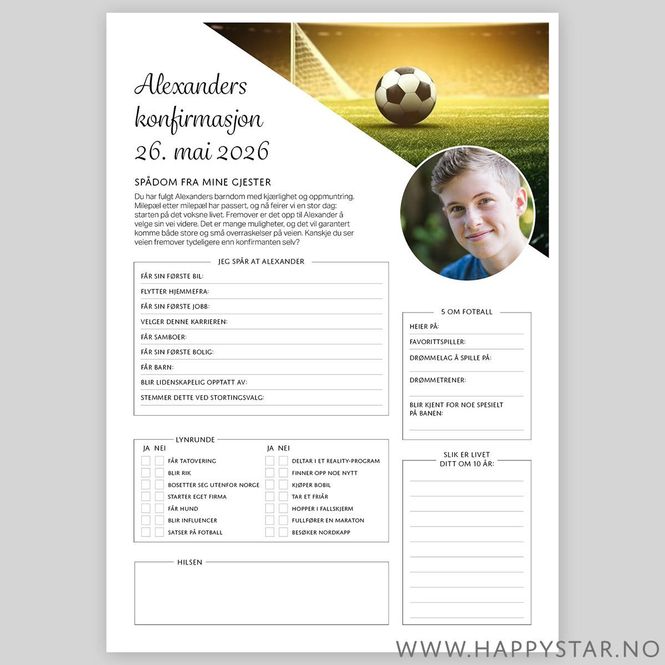 Hovedbilde Spådomsark personlig Fotball