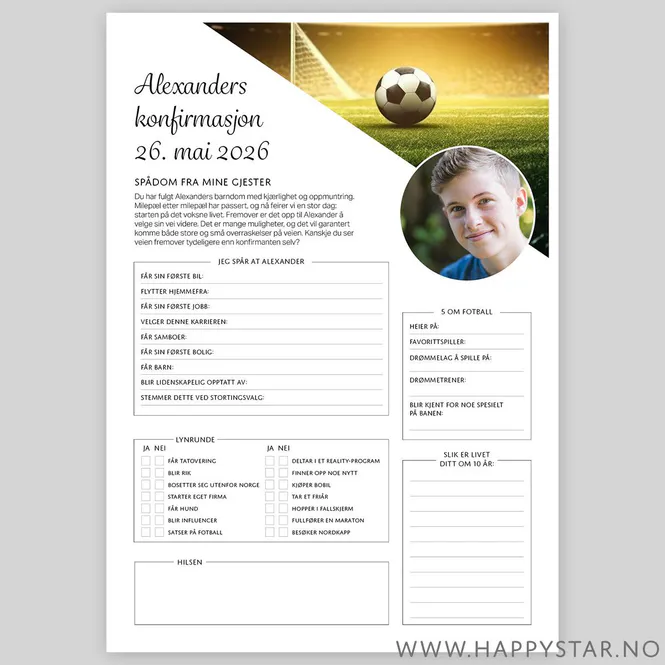 Hovedbilde Spådomsark personlig Fotball