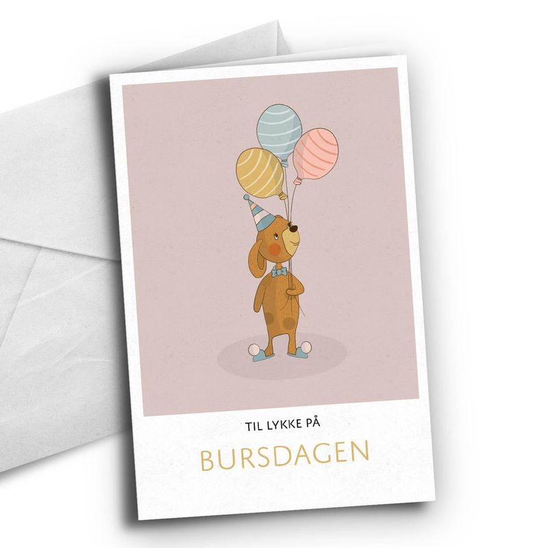 Bursdagskort - hund med ballonger