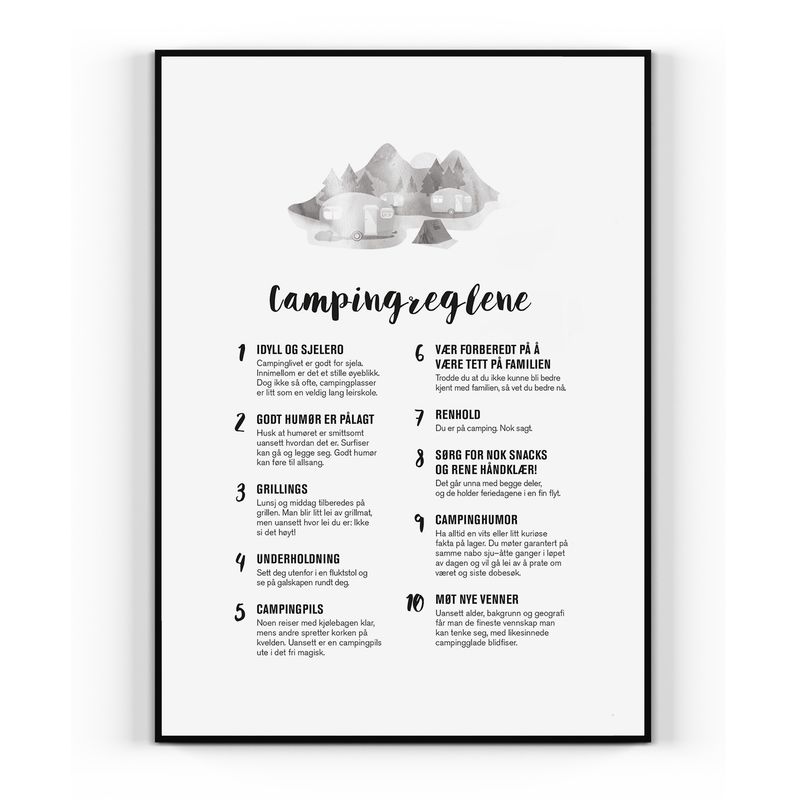 Plakat: Campingreglene A4