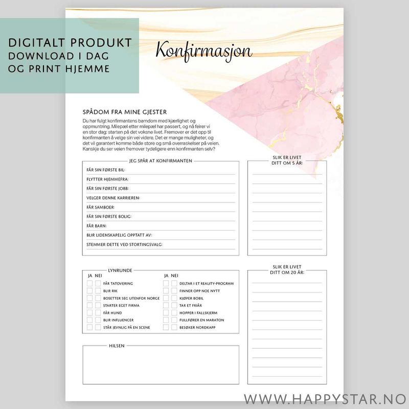 Spådomsark rosa marble - Digital PDF