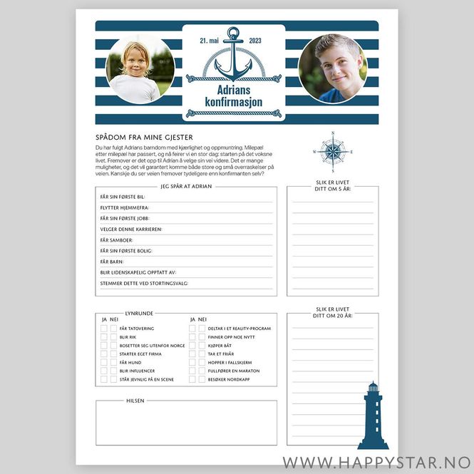 Hovedbilde Spådomsark personlig tekst maritim stil