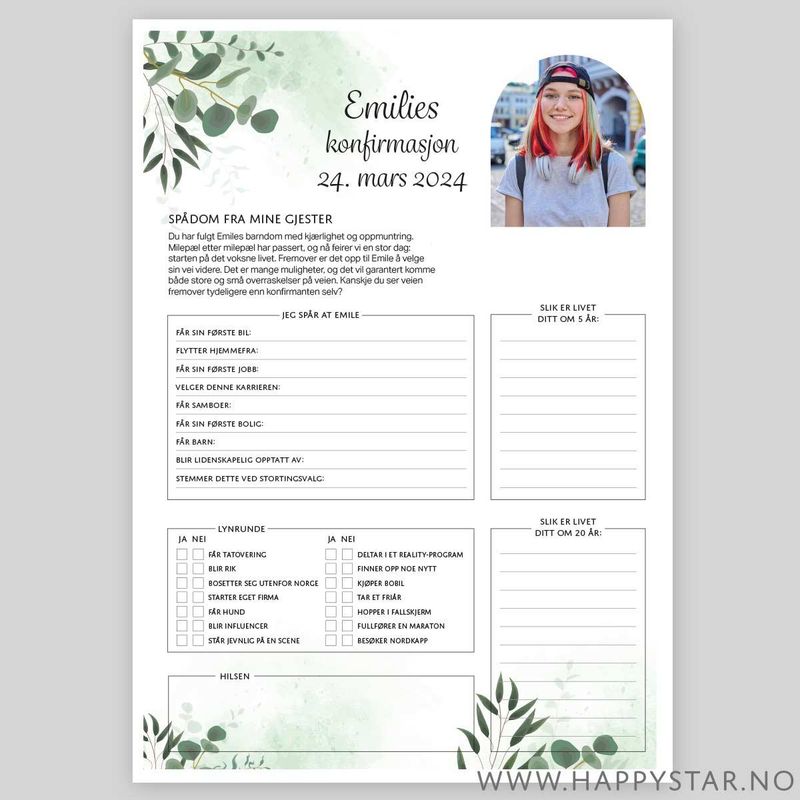 Spådomsark personlig tekst eukalyptus