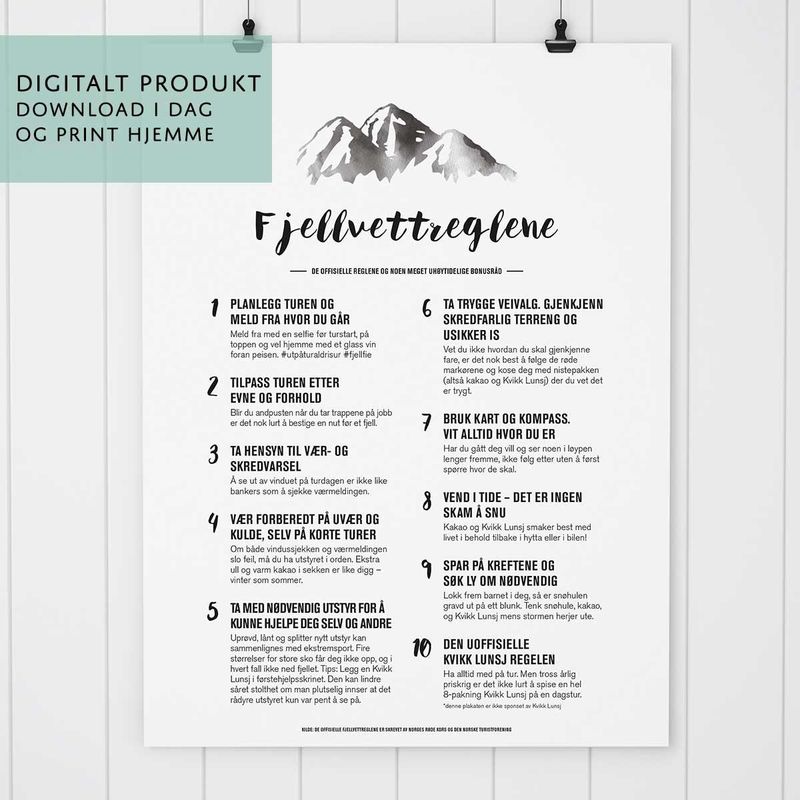 Plakat: Fjellvettreglene - Digital PDF