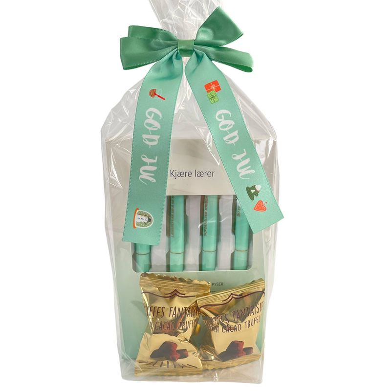 Gavepakke til lærer med 4pk kulepenn og trøfler